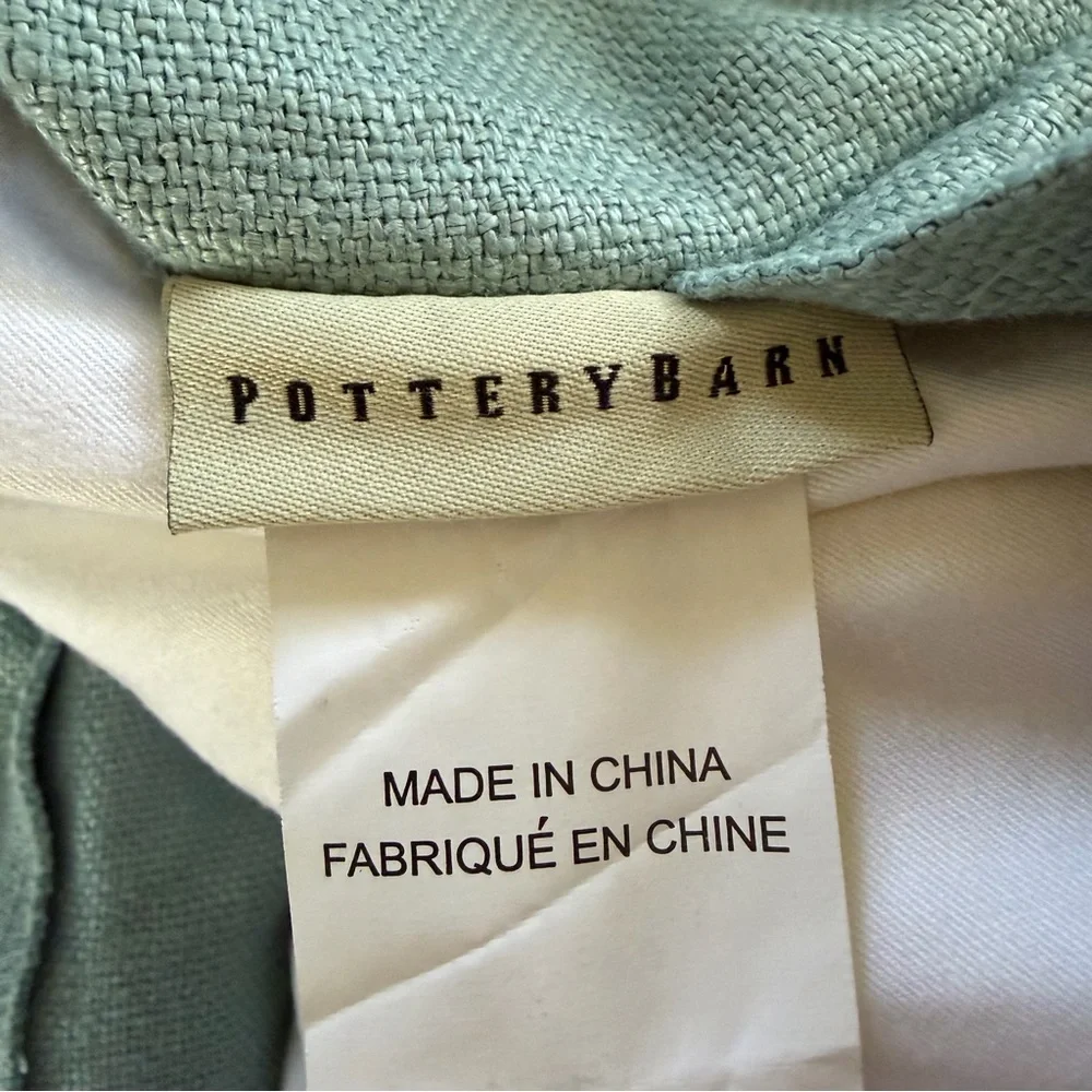 Pottery Barn 18x18 Linen Button Pillows Aqua Down‎ Set of 2